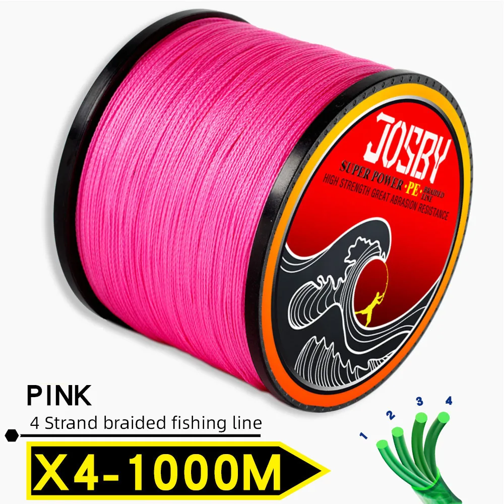 X4-Pink1000m JOSBY плетеная леска 1000 м мультифиламентная PE 4 нити рыболовный шнур 10LB-85LB сильная Японская Технология оранжевый 9 цветов - Цвет: X4-Pink1000m