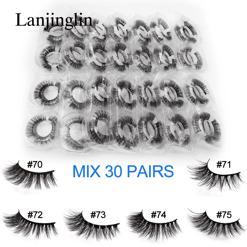 MIX 30 PAIRS 20 Вт, 30 Вт/40/50/100 пар Искусственные ресницы для макияжа пушистые тестировалось на животных 3d ресницы серо-коричневого цвета естественные Ложные ресницы для увеличения ресниц - Color: MIX 30 PAIRS