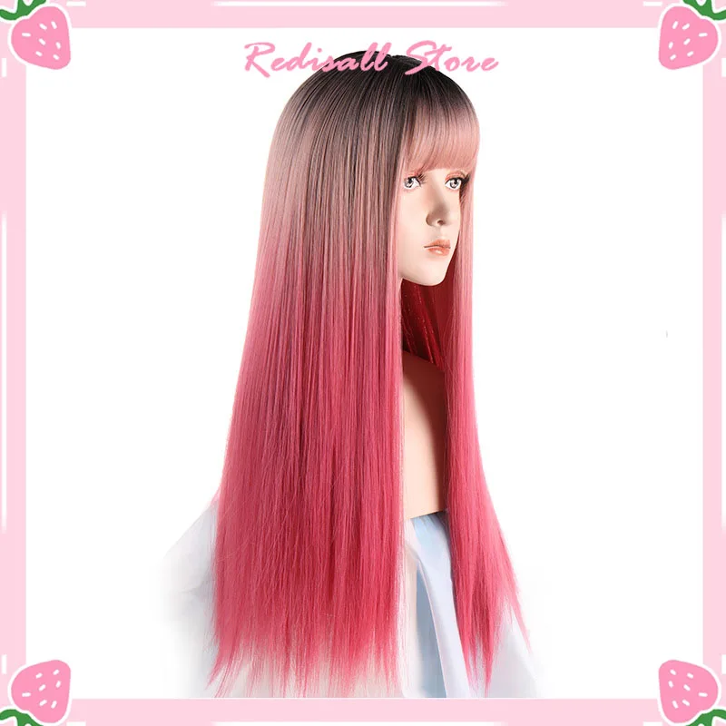Розовые волосы в стиле &quotЛолита&quot Харадзюку длинные прямые синтетические