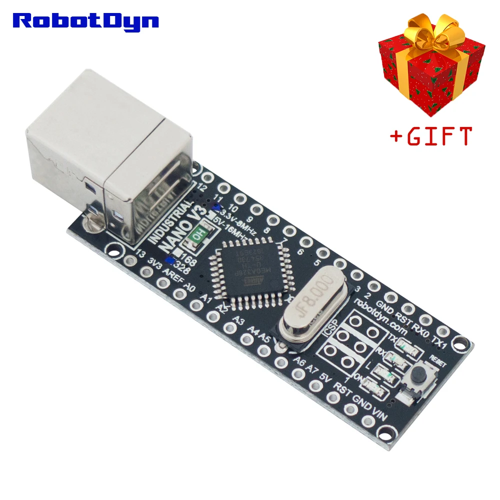 NANO V3 Industrial 3 В/5 В Logic CH340C ATMega168/328 USB B с контактными разъемами или припаянной