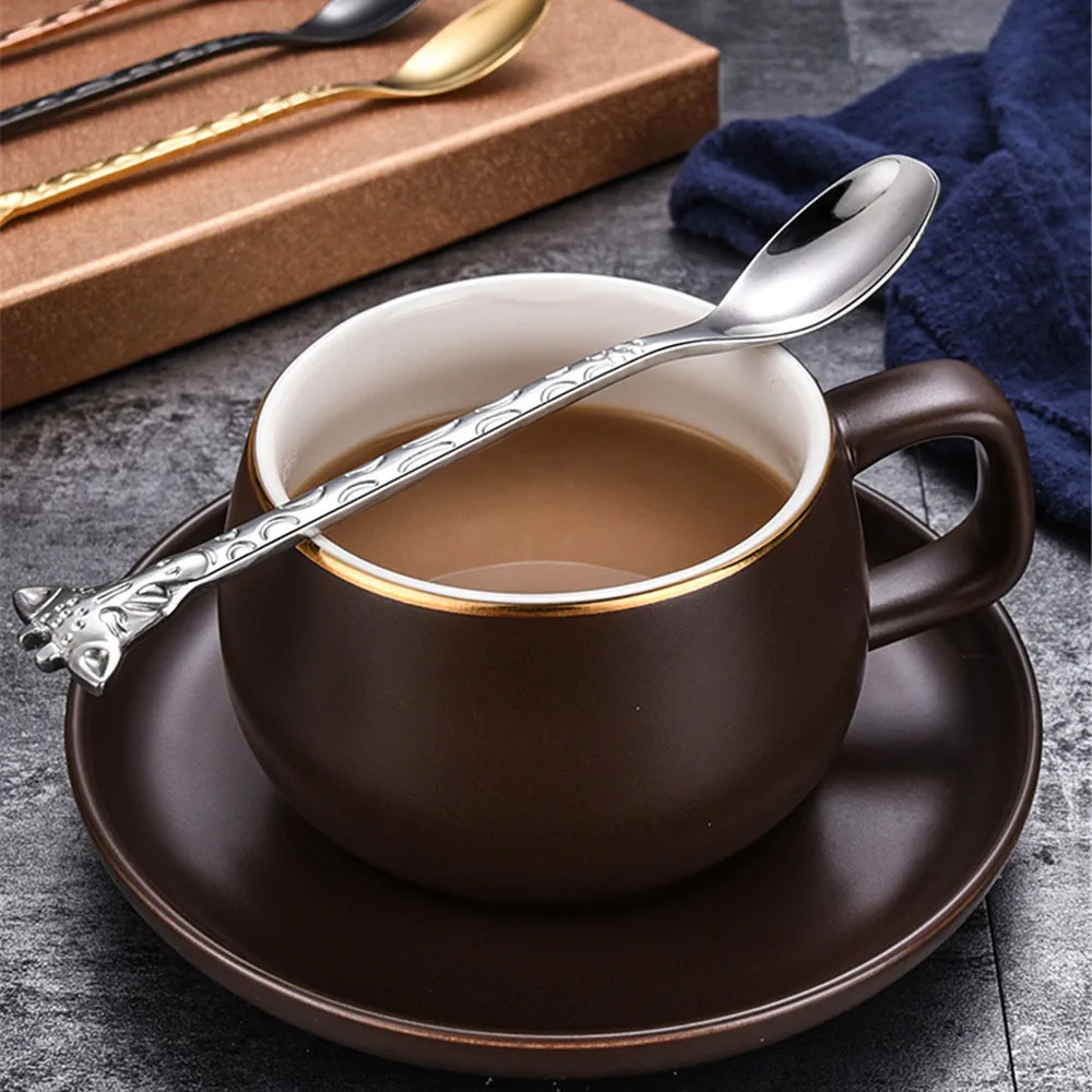 Chic 304 Stainless Steel Fork Spoon Gold Silver Giraffe Pattern Coffee Cake Dessert Ice Cream Forks Spoons Personalise Tableware | Дом и сад