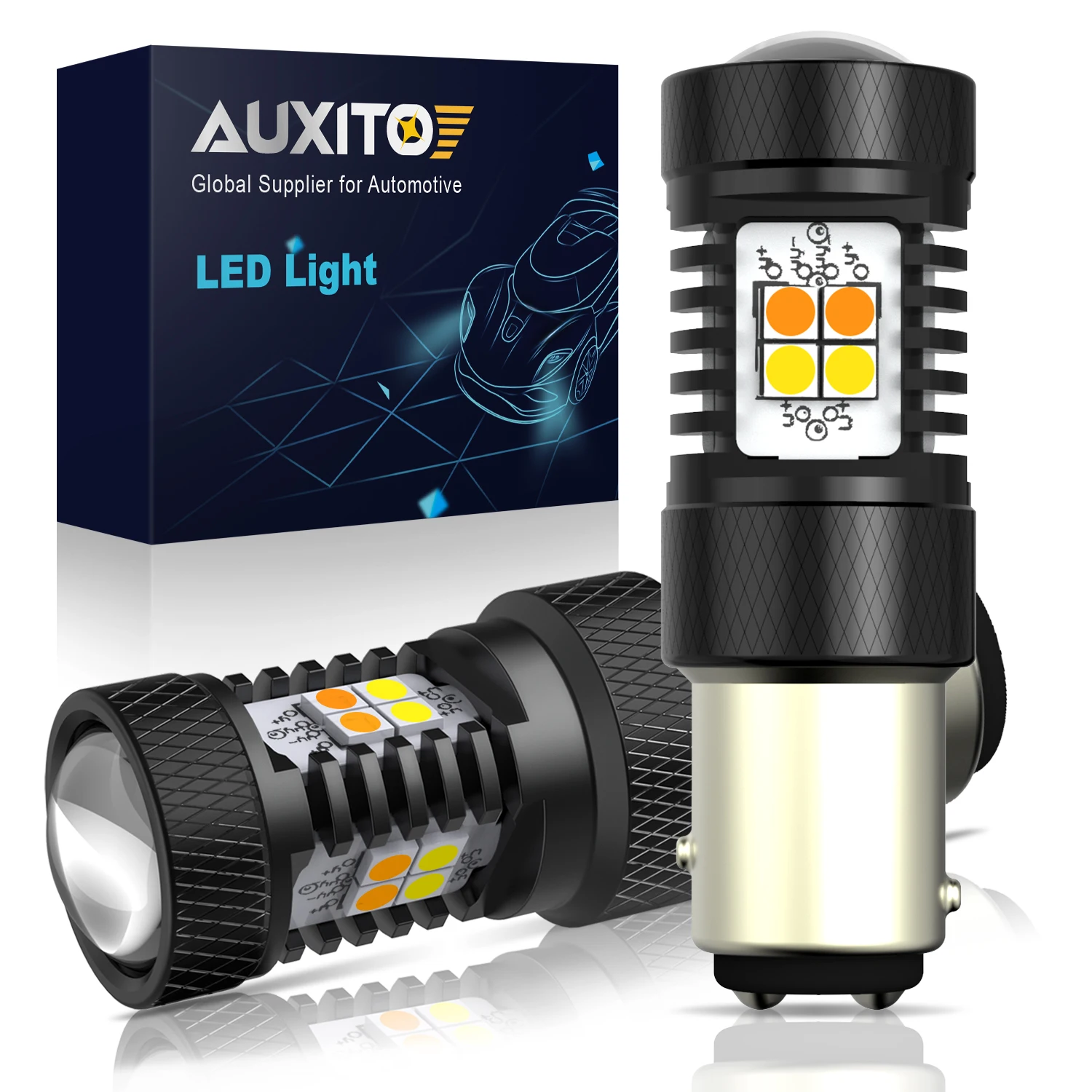

AUXITO 2 шт. 1157 BAY15D Светодиодная лампа Янтарно-белого цвета T25 3156 3157 Указатель поворота 7443 T20 W21W Дневные ходовые огни Парковочные огни