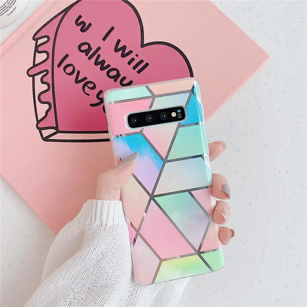 Чехол для телефона с геометрическим мрамором и покрытием для samsung Galaxy S10 S9 S8 Plus S10E Note 10 Plus, мягкий силиконовый чехол из ТПУ - Цвет: Gradient