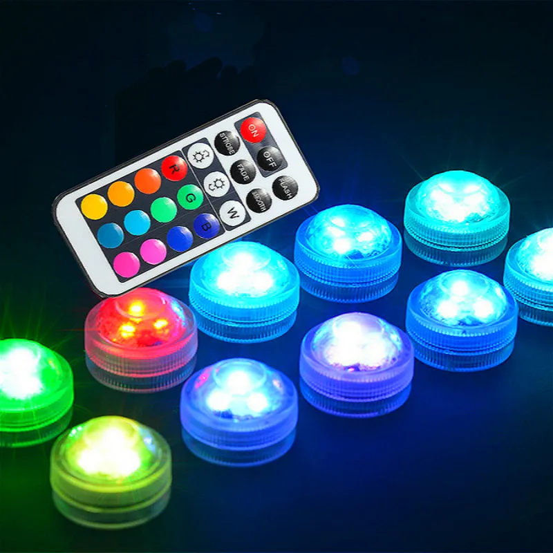 Светодиодная подводная лампа на батарейках с дистанционным управлением RGB, беспроводная подводная лампа, водонепроницаемая ваза, чаши, украшение для аквариума