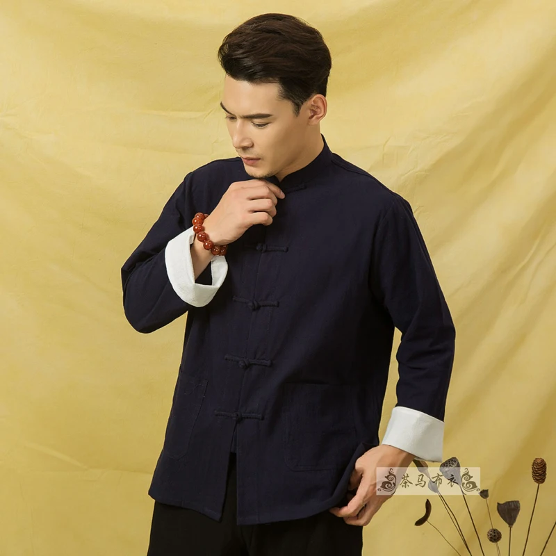 Осенние мужские льняные куртки Hanfu в китайском стиле, традиционные топы, костюм Tang, Свободная блуза с длинными рукавами, Восточная одежда Kung Fu Asia