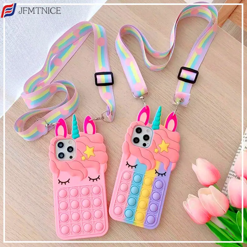 

3D Cute Unicorn Phone Case for IPhone 11 12 13 Mini Pro X MAX XS XR 5 6 7 8 Plus Relieve Stress Push Bubble Soft Silicone Cover