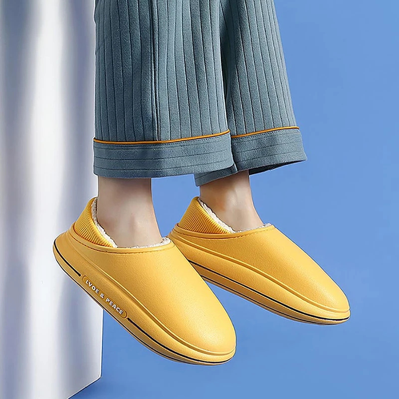 new platform slippers winter men plush cotton shoes womens waterproof slides warm outdoor garden clogs house shoes indoor mules free global shipping
