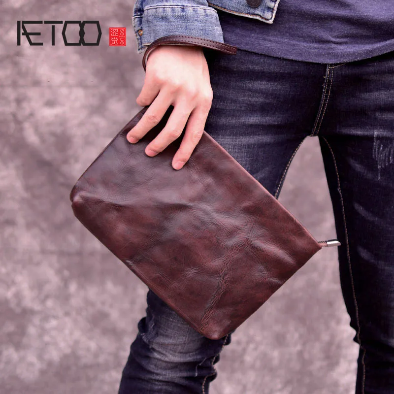 AETOO первый слой ручной работы большой емкости клатч конверт сумка мужская