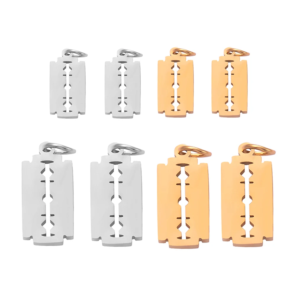 

5Pcs/lot Stainless Steel Razor Blades Charms Pendant Men Jewelry Steel Male Shaver Shape for DIY Bracelet&Necklaces 2 Size