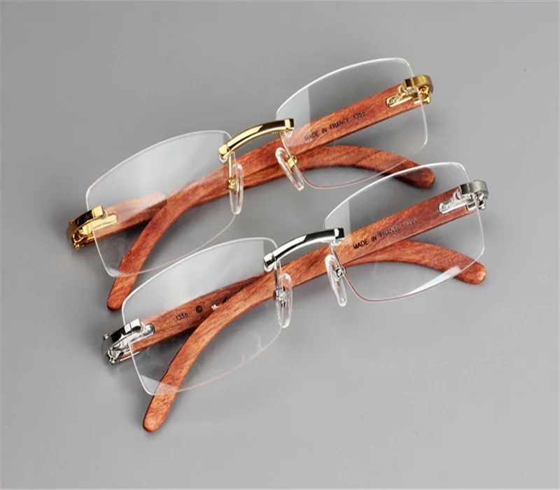 

Wooden Rimless Unisex Alloy Myopia Eyewear Glasses High Quality Clear Lens Goggle Gold Silver Optical Eyeglasses Women Men