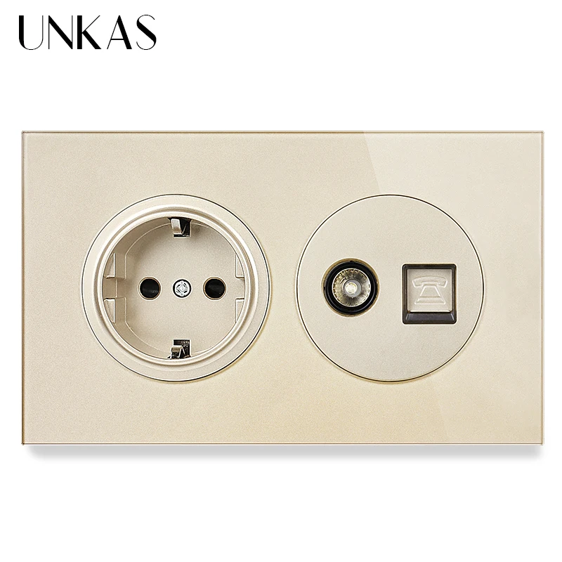 UNKAS 16A настенная розетка стандарта ЕС) + Женский ТВ разъем и RJ11 телефонное гнездо 146