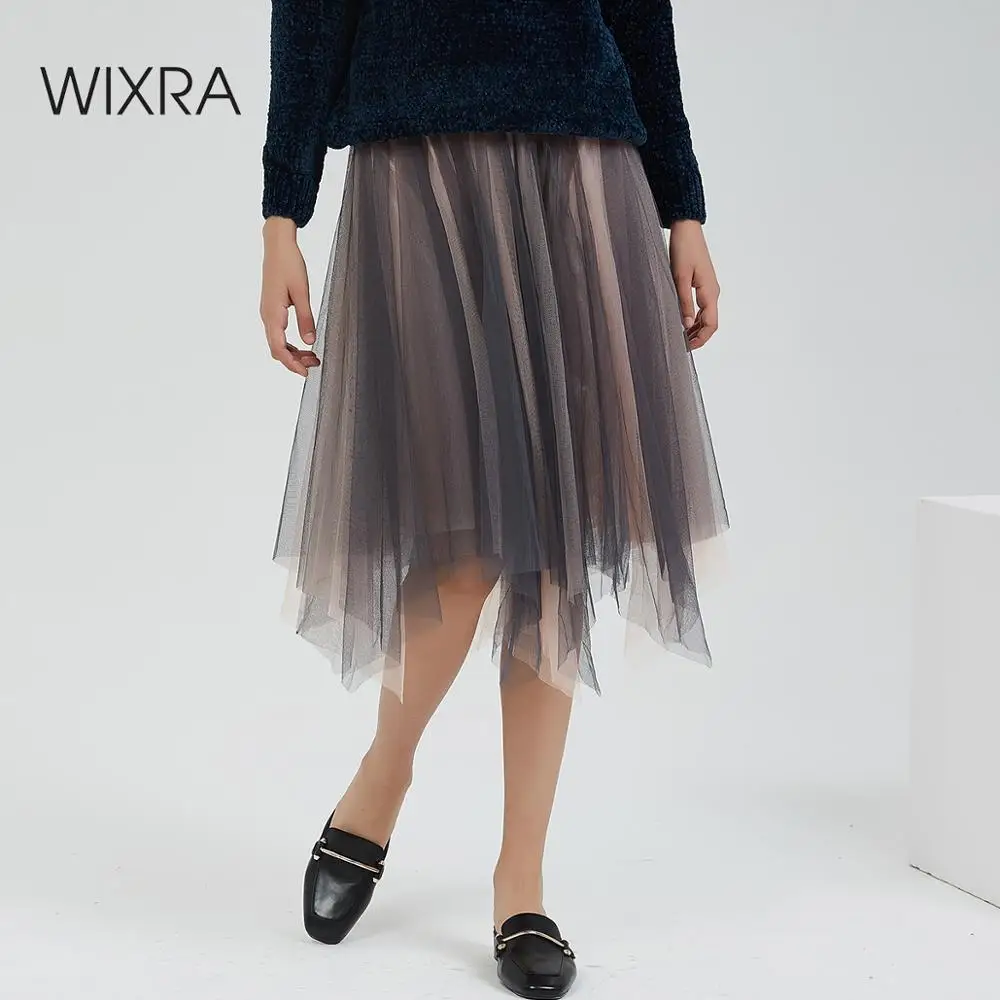 

Женская сетчатая юбка с высокой талией Wixra, юбка до середины икры с эластичной резинкой на талии на лето и осень 2019