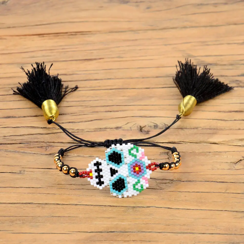 Go2boho MIYUKI браслет в виде сердца мексиканский череп ювелирные изделия Белый Кристалл кисточкой Pulsera Mujer Браслеты Женские богемные ручной работы - Окраска металла: MI-B190350