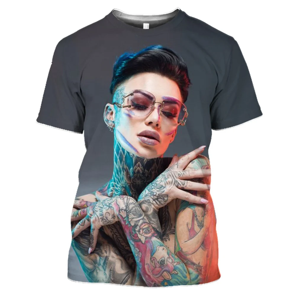 

2021 summer men and women 3D printed T-shirt sexy goddess Harajuku short-sleeved fashion casual street hip-hop round neck top