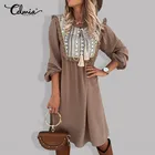 Женское модное платье Celmia 2021, богемный сарафан с длинным рукавом и оборками, повседневное свободное лоскутное платье с кисточками и шнуровкой и принтом