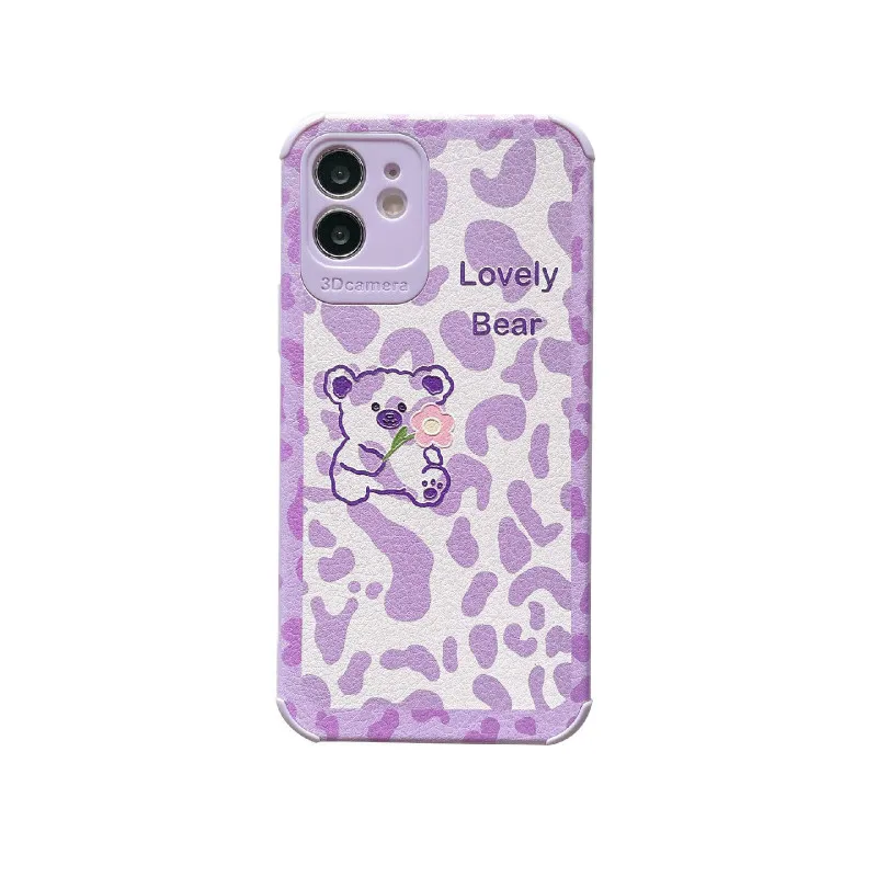 

Purple leopard bear mobile phone case is suitable for iPhone11 12Pro Max mini X XR XSMax 8 7PluS anti-drop protective back cover