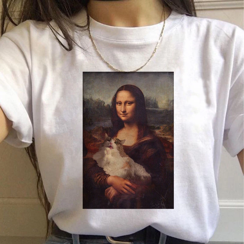 Harajuku Mona Lisa Футболка женская Эстетическая рубашка Ullzang Винтажная 90s Новая модная