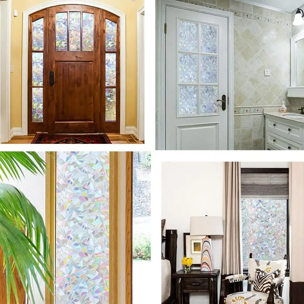 

3D Rainbow Effect Window Films Privacy Decorative Film Anti-UV Non-Adhesive Static Cling Glass Sticker for Home Kitchen Office