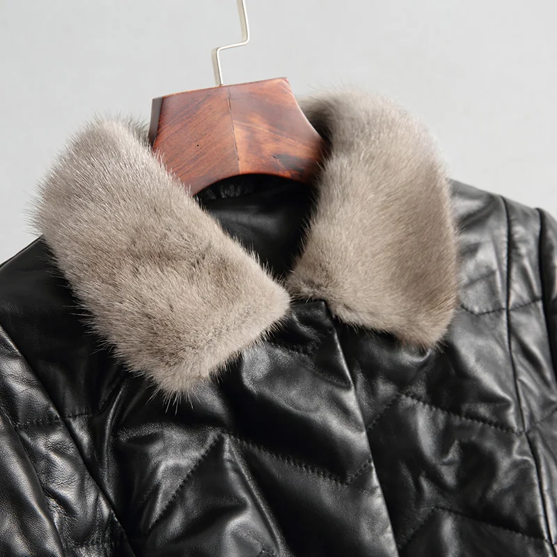 Норковый меховой воротник овчина пуховик Осень-зима натуральная кожа куртка