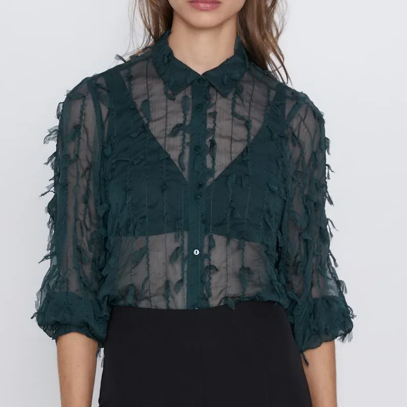 Индивидуальная женская блузка осень 2019 новая модная блестящая рубашка с длинным