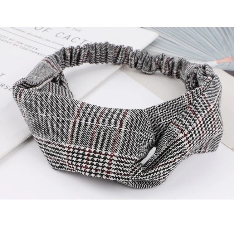 Fashion Plaid Cross Knot Headband Head Band Turban Elastic Hairband Twist Head Wrap Hair Accessories for Women Girls Headwear