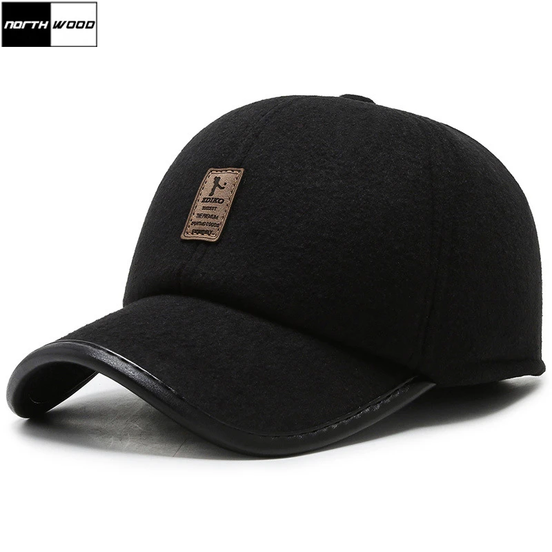 [NORTHWOOD] Бренд мужской бейсболки черная зимняя шапка с ушами ушками Gorras Para Hombre