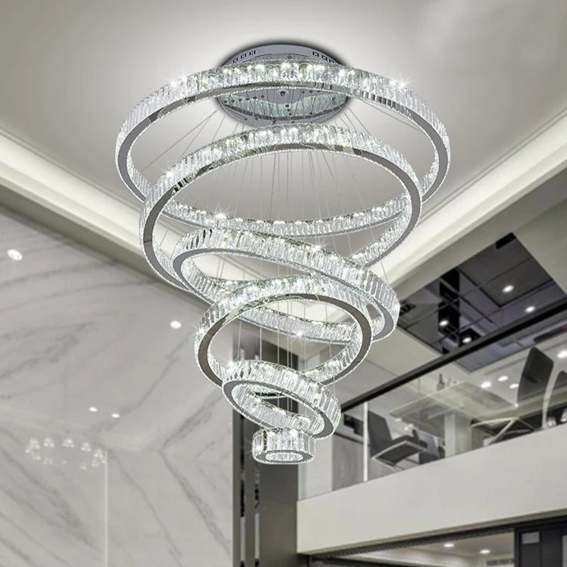 2021 moderno araña de cristal led habitación villa de lujo escalera de cristal lámpara grande decoración hogar Luz con