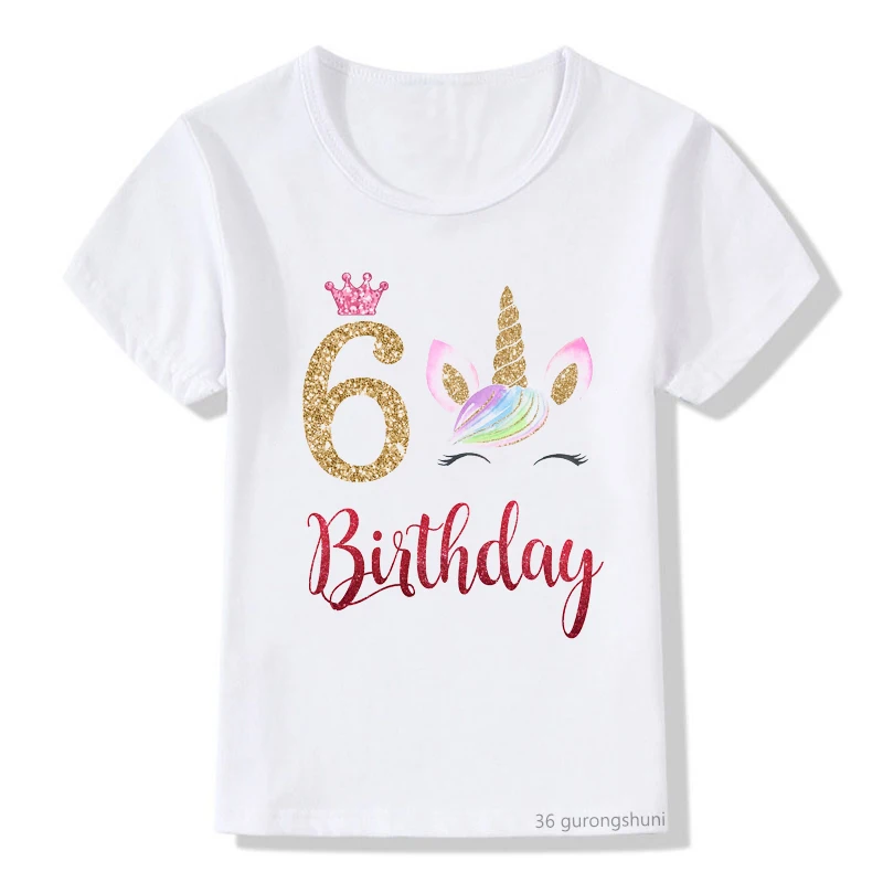 Camiseta con estampado de corona de unicornio para ni&ntilde;os, 5, 6, 7, 8, regalo de cumplea&ntilde;os para ni&ntilde;as, camisetas de verano, camisetas gr&aacute;ficas-4