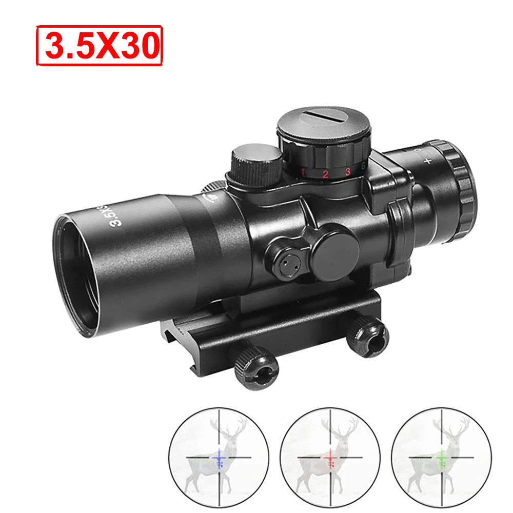 

3.5x30 Tactical Riflescope Red Green Blue Magnifier Optic Reflex Aluminium Sight For Hunting Air Rifle With 20mm Rail Mount