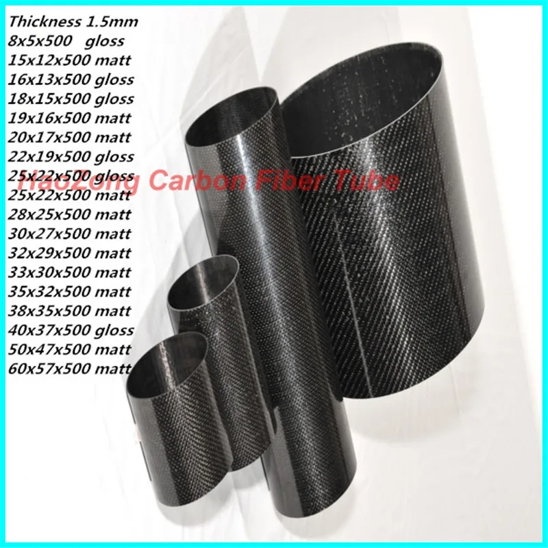 

1.5mm Thickness 3K Carbon Fiber Tube/Pipe Roll Wrapped OD8mm 15 16mm 18 19 20mm 22mm 25 28 30mm 32 33 35 38 40 50 60mm x 500mm