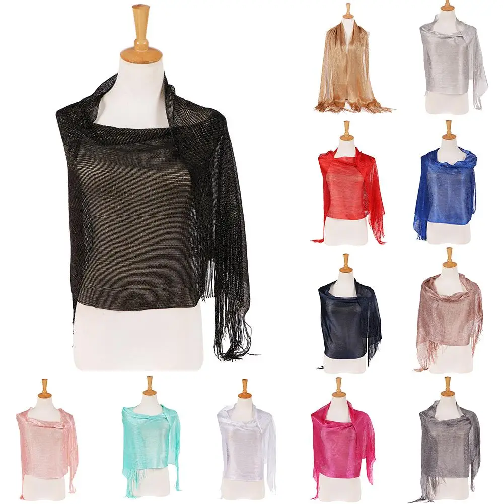 

Модный глянцевый однотонный с кисточками, мягкий, для банкета, вечевечерние, Женская шаль-шарф, шарф женский