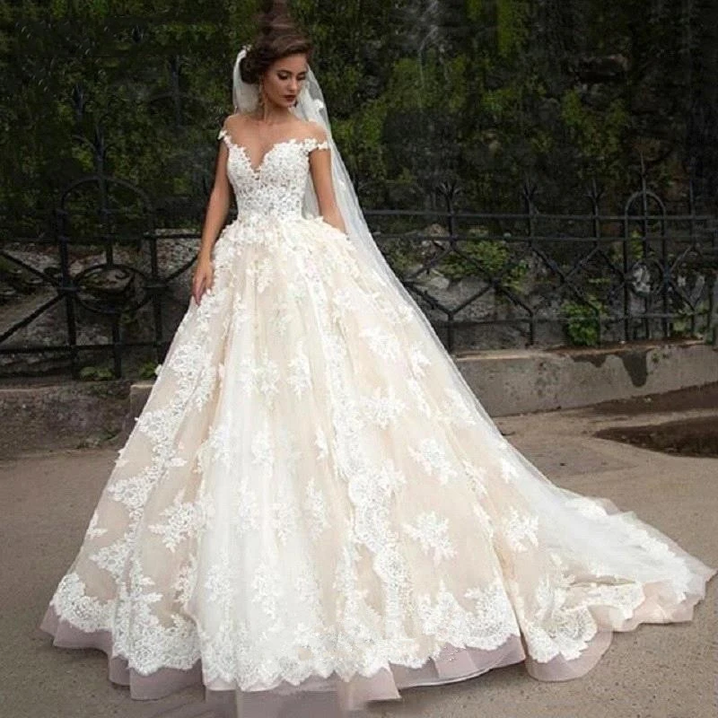 Vestido De Noiva из тюля с кружевной аппликацией бальное платье Свадебные платья в стиле