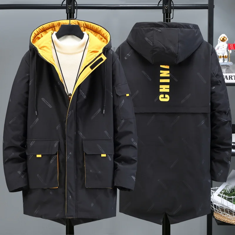 2022 Winter Men Coat Quilted Coat Cotton Padded Coat Polyester Men Autumn Fashion Long Jackets Hooded Black Plus Size 4XL-10XL