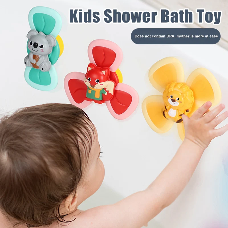

Hot 3pcs Suction Cup Top Toy Suction Cup Baby Toys Baby Bath Toys Spin Sucker Top Spinner Toy Safe Interesting Gameplay