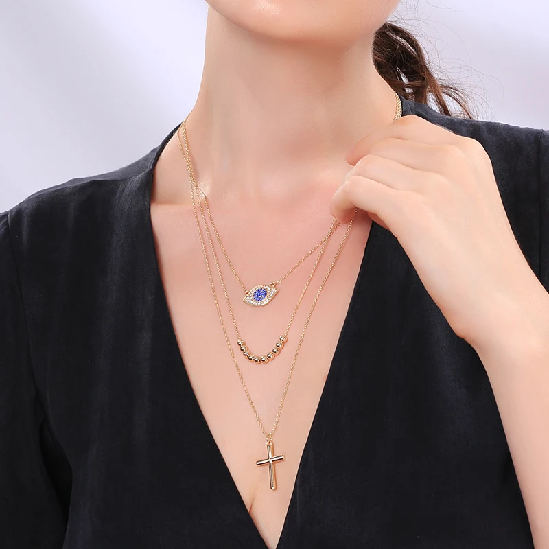 3 многослойное ожерелье Христианский крест подвески ожерелья Золото Цвет
