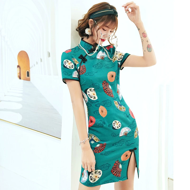 

Ladies Traditional Oriental Mini Cheongsam Dress Cute Chipao Daily Casual Short Qipao Chinese Clothing For Women Fashion Dress