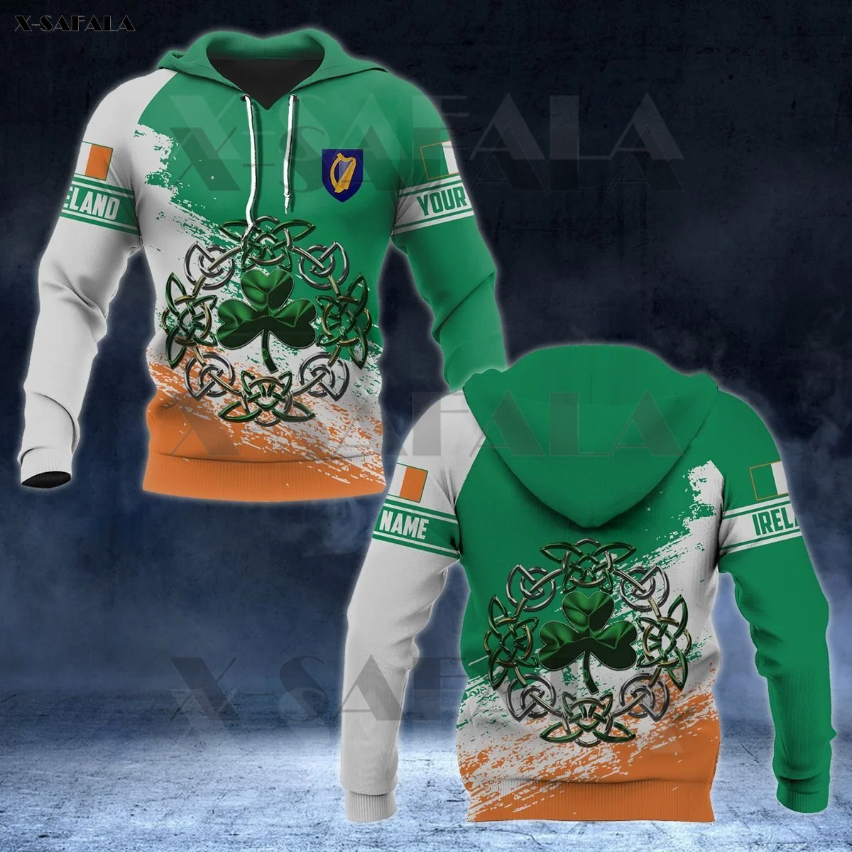 Толстовка с капюшоном и принтом флага герба Ирландии Мужской пуловер на молнии