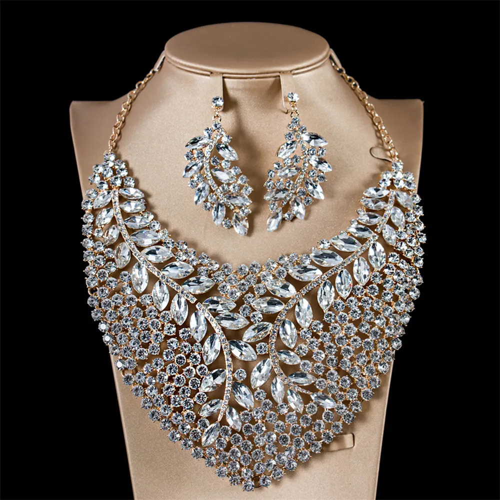

Модное эффектное ожерелье с кристаллами серьги Свадебные Ювелирные наборы стразы вечерние ринки свадьбы костюм аксессуары для невесты жен...