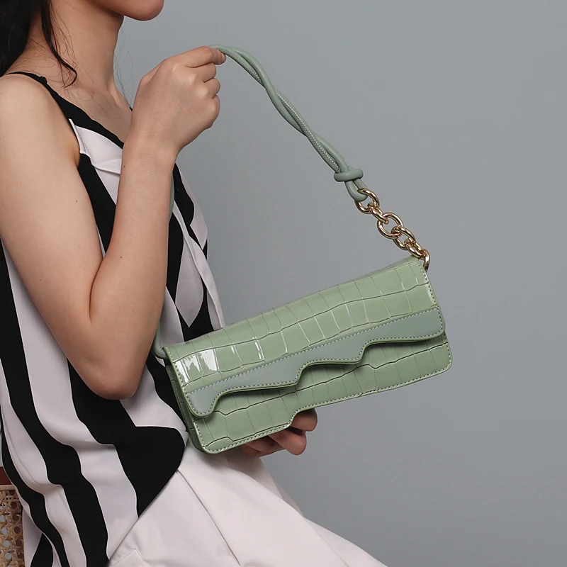 

Новинка 2021, модная дизайнерская кожаная плетеная Сумочка с каменным узором на цепочке, сумка для подмышек, Высококачественная универсальна...