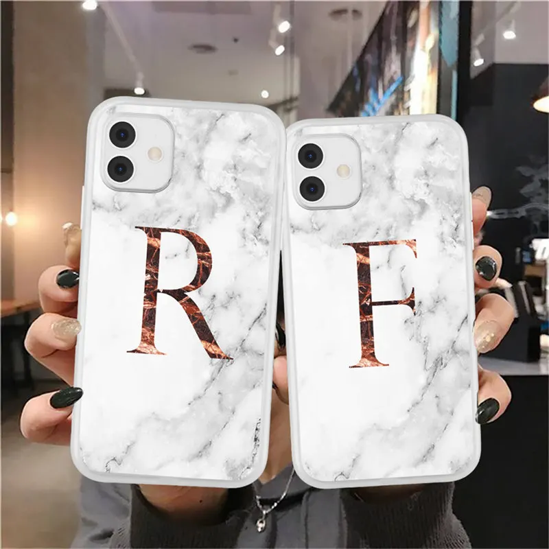 Marble Texture Letter For iPhone 11 Case Clear Matte Phone Cases For iPhone 12 13 Pro Mini X XR XS Max 7 8 Plus Soft TPU Cover