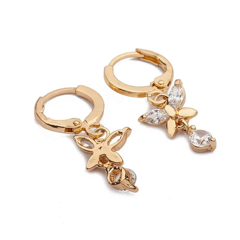 Женские серьги гвоздики с цирконием AAA элегантные бабочки цвета розового золота