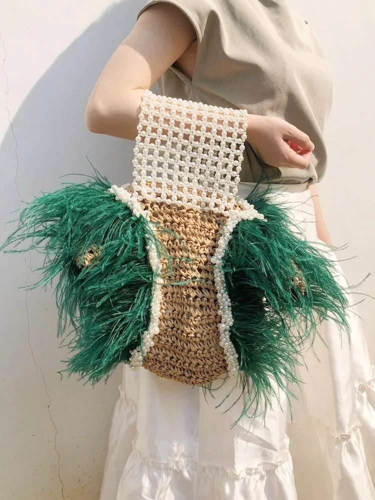 Повседневные плетеные жемчужные соломенные сумки женские модные через плечо