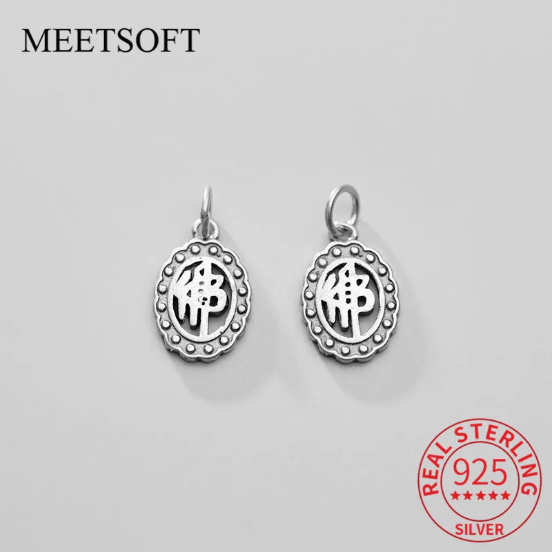 

MEETSOFT Vintage 925 Sterling Thai Silver Oval Buddha Hollow Charms for Women Necklace DIY Fine Jewelry Finding Deocration