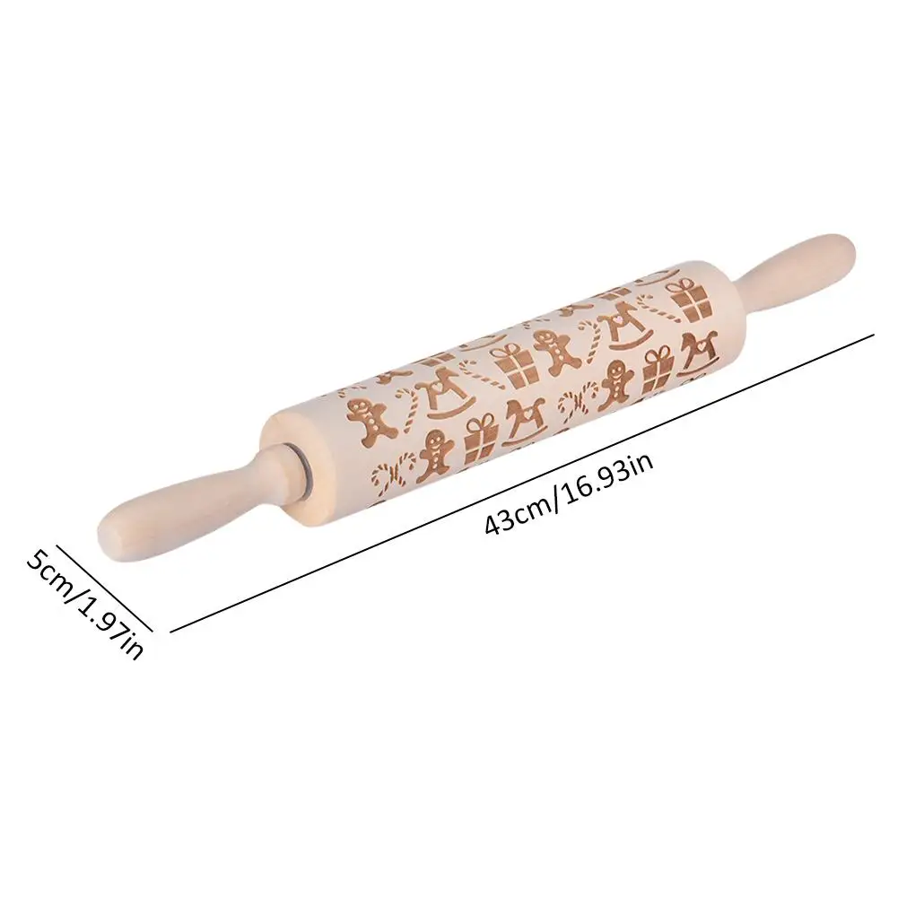 

Christmas Gingerbread Man Embossed Rolling Pin Delicate Professional Dough Roller for Kitchen