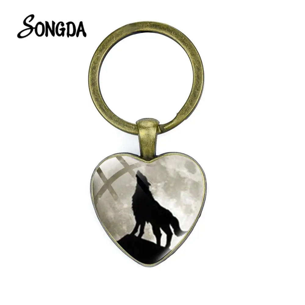 Винтажные брелоки в виде агрессивного волка стеклянный кабошон брелок для