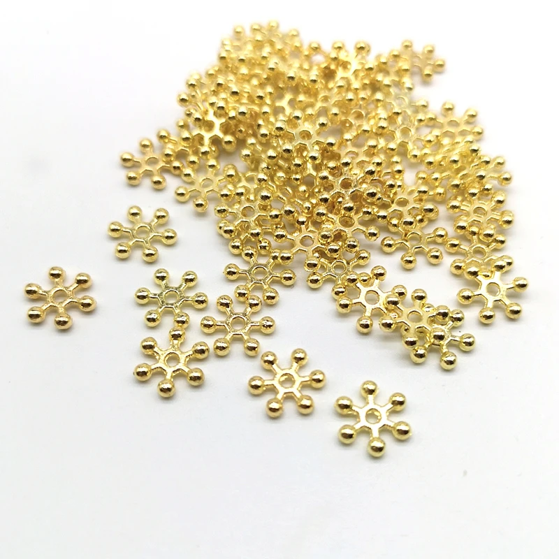 50 шт. золотые и серебряные бусины в виде снежинок из сплава аксессуары для