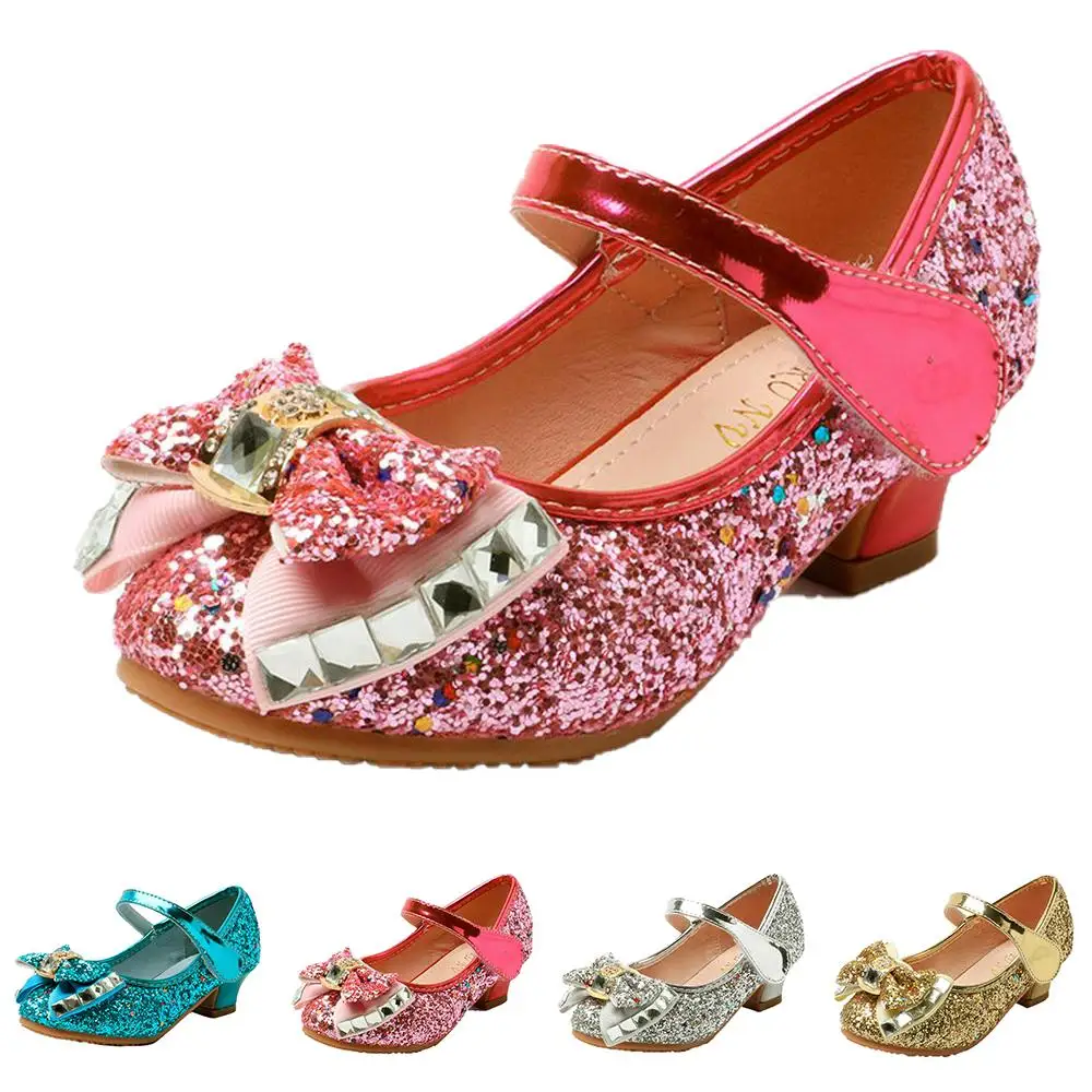 

Детские вечерние сандалии с бантом, обувь принцессы на высоком каблуке с блестками для девочек