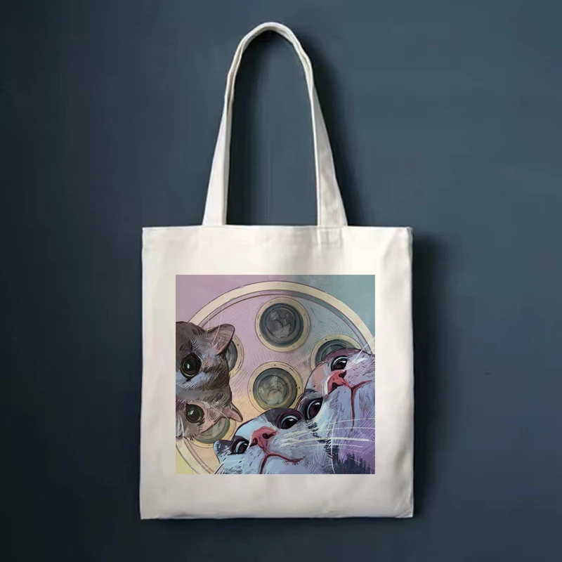 

Cute cartoon Women shopping bags for groceries Retro Canvas Shoulder Bag Large Shopper bag Eco travel Canvas Tote Bag for ladies