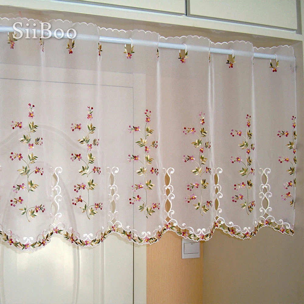 

Korean pastoral style floral embroidery lace half-curtain bay window tulle curtain cortinas rideaux tende SP3173 Free shipping