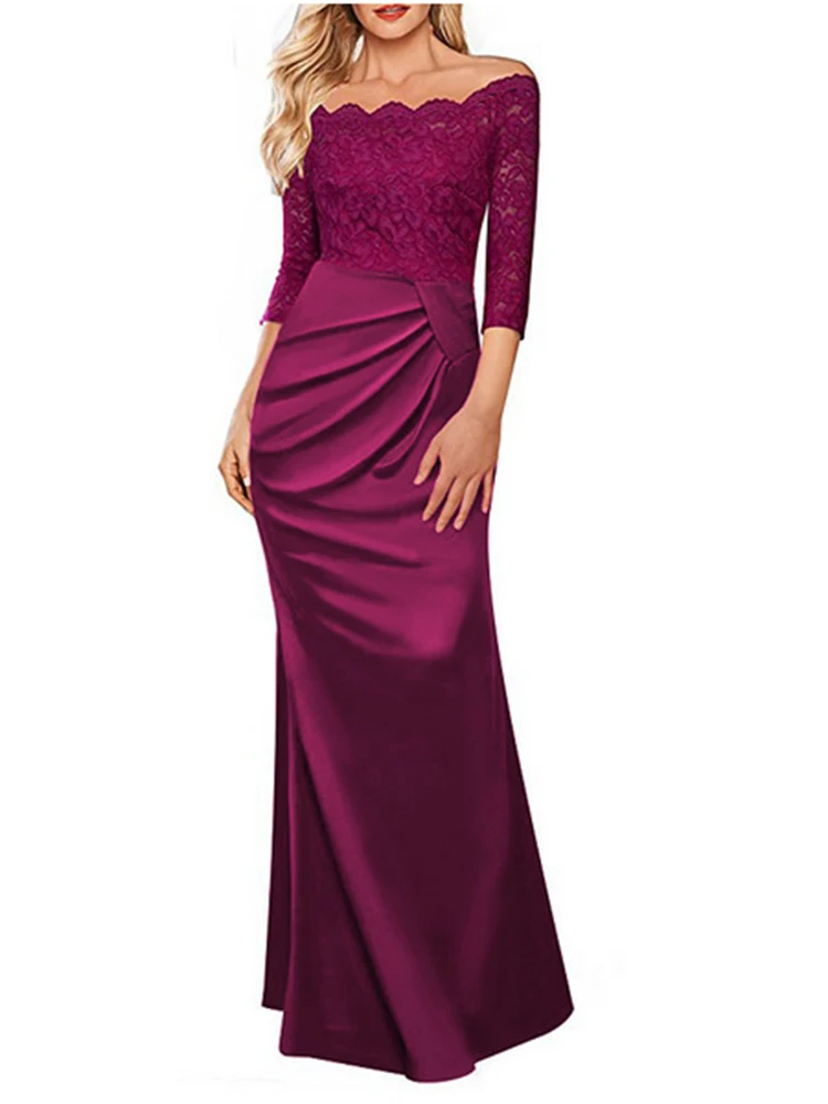 Кружевное вечернее платье с рукавом до локтя официальное открытыми плечами